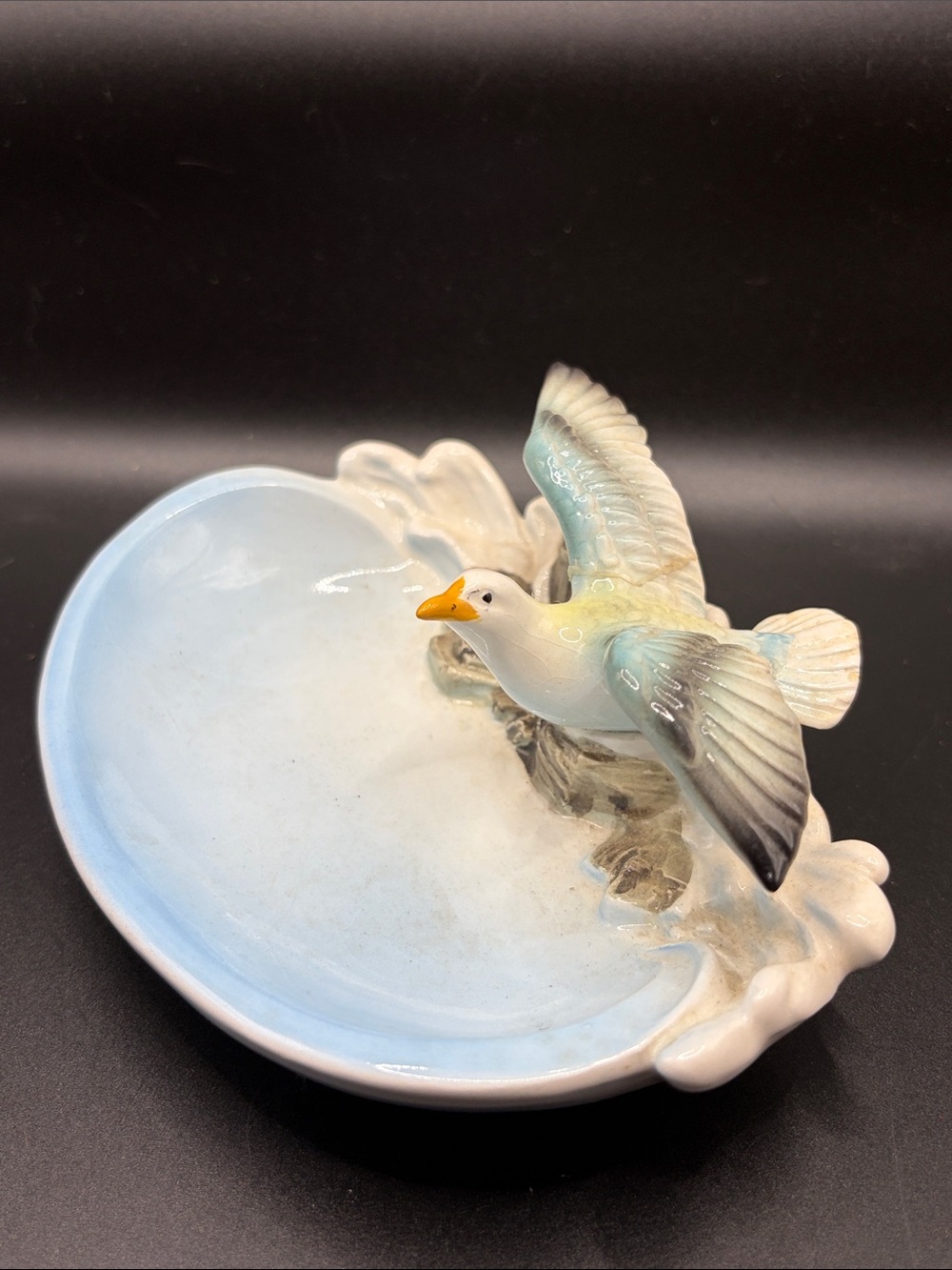 Vintage Hand Painted Ceramic Seagull Costal Beach Trinket Dish Ashtray Soap Dish